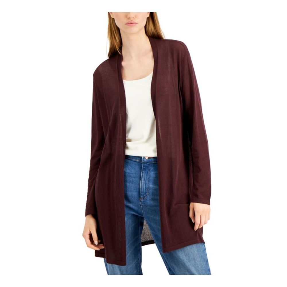 EILEEN FISHER Womens Purple Cotton Long Sleeve Open Front Wear To Work Top XL